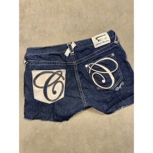 COOGI‎ Womens Denim Shorts C Logo Embroidered Distressed Blue Jeans Size 13 14